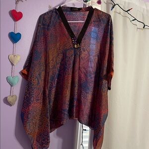 Sheer V-Neck Tunic Top in Multi-Color Paisley